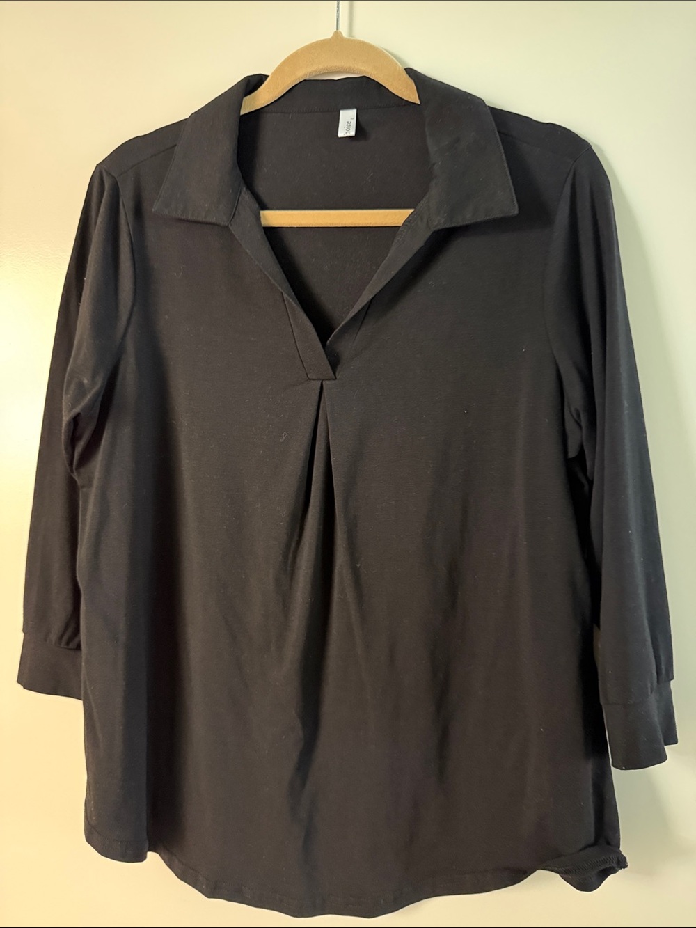 NewChoice Black Collared V-Neck 3/4 Sleeve Blouse